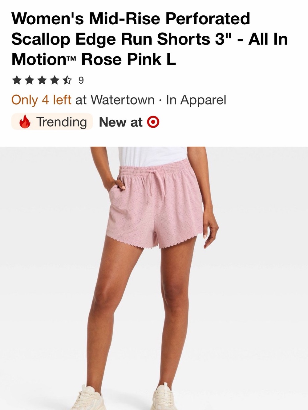 all in motion Women's Mid-Rise Perforated Scallop Edge Run Shorts - Rose Pink